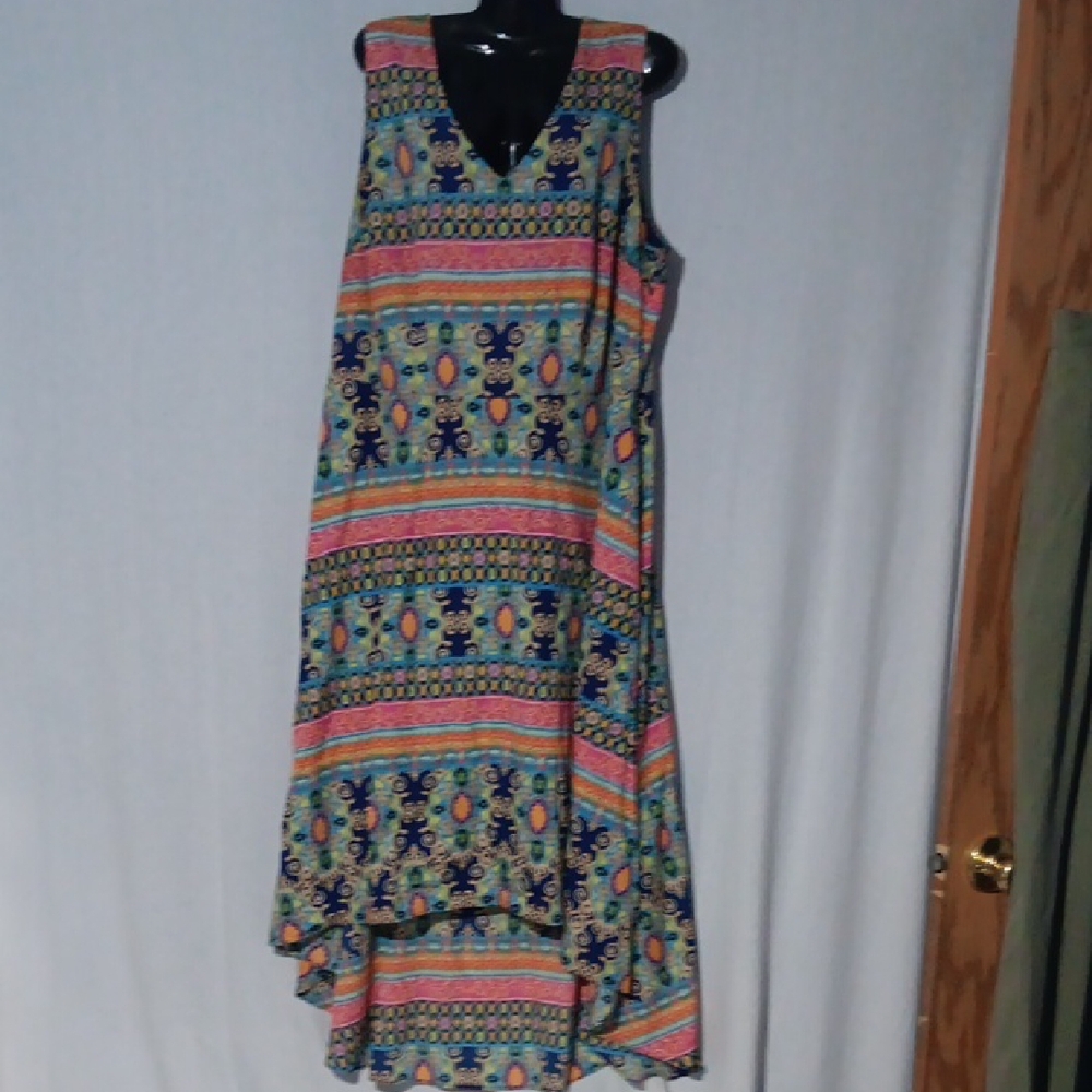 Maia High Low Assymeteical Multicolor Pink Blue Sleeveless Zip Dress 14W